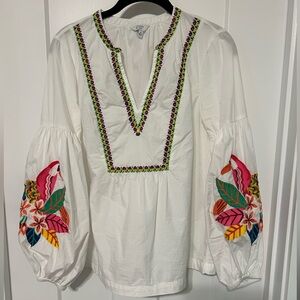 Embroidered 98% Cotton Long Sleeve Top